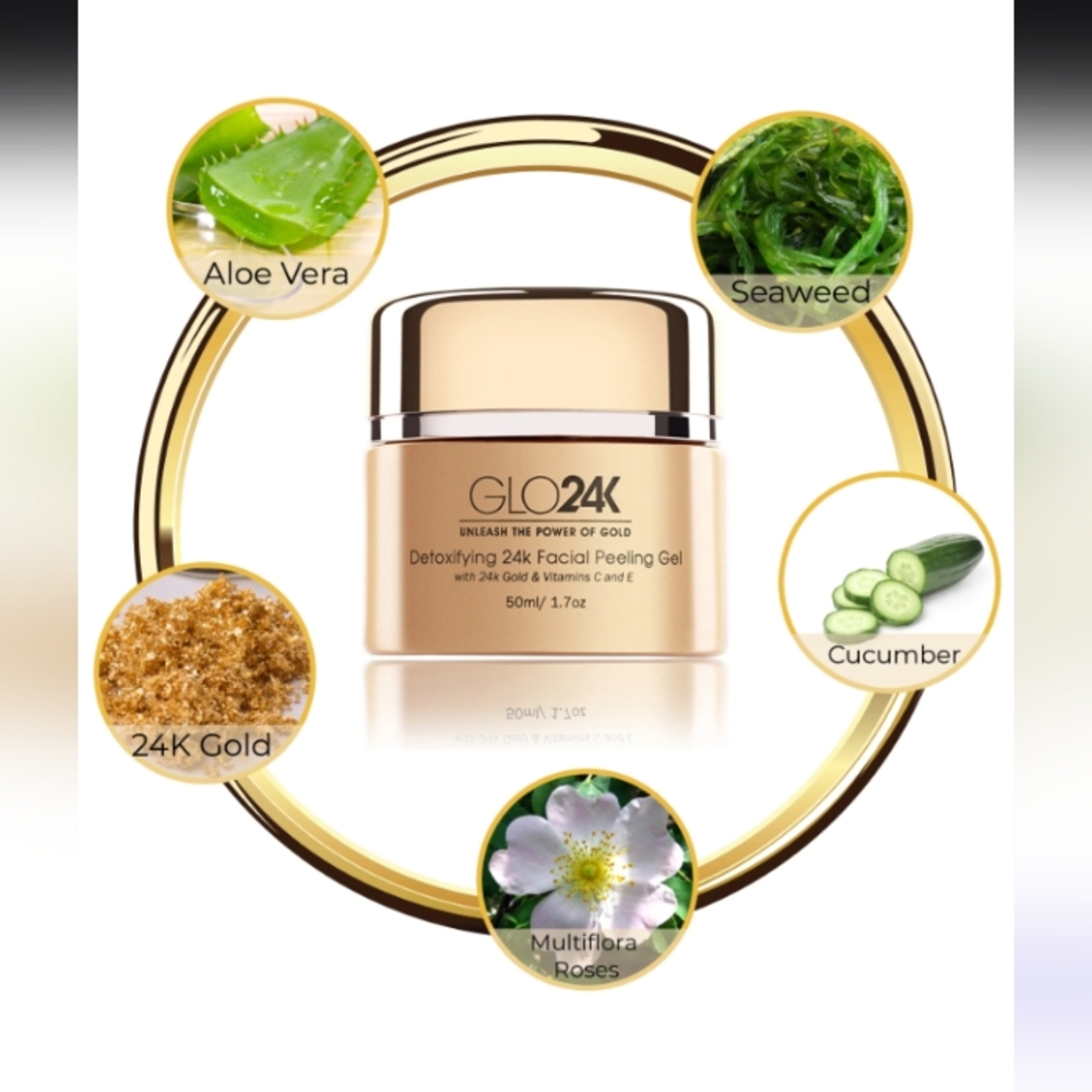 GLO24K Detoxifying 24K Facial Peeling Gel BNIB 1.7 Oz 50ml  Open 4pic + Untouchd